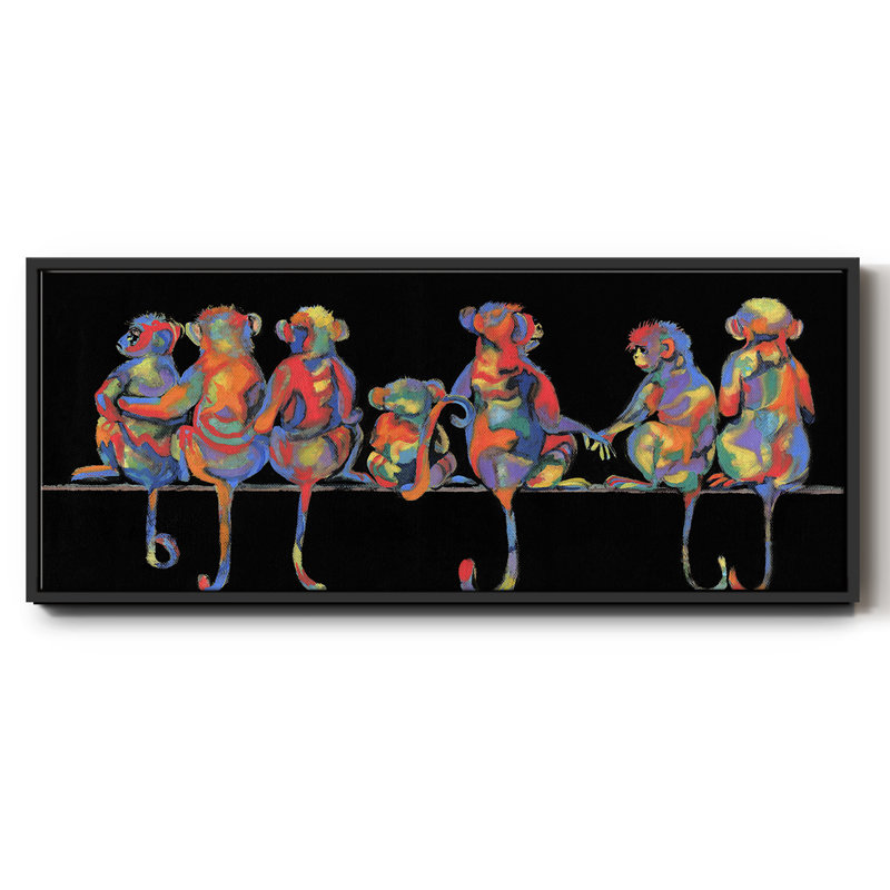 Fun Monkeys- Framed Canvas, H 12 po x l 30 po