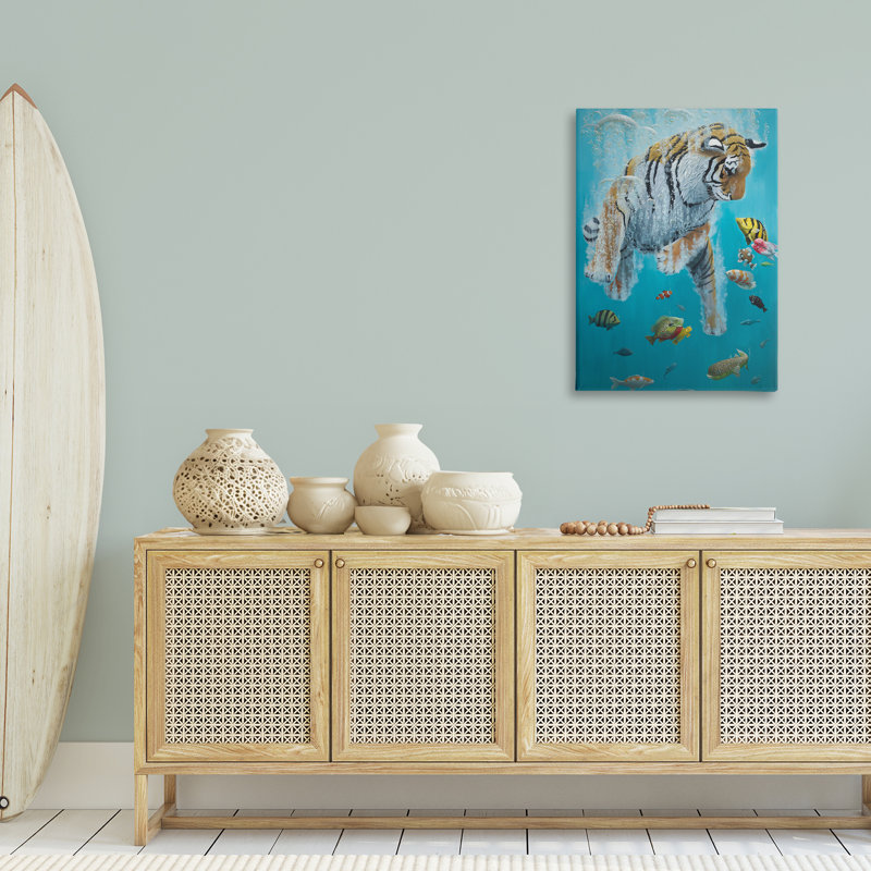 Swimming Tiger Among Fish Canvas, design by Heather Gauthier, 36" H x 24" W