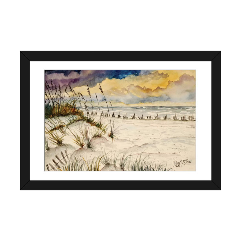 « destin beach, floride », impression sur toile, H 16 po x l 24 po x P 1 po, Papier beaux-arts encadré noir, Blanc