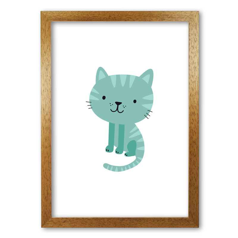 Children's Animals, Cat - Print, 60 cm H x 42 cm W x 5 cm D, Honey Oak Frame
