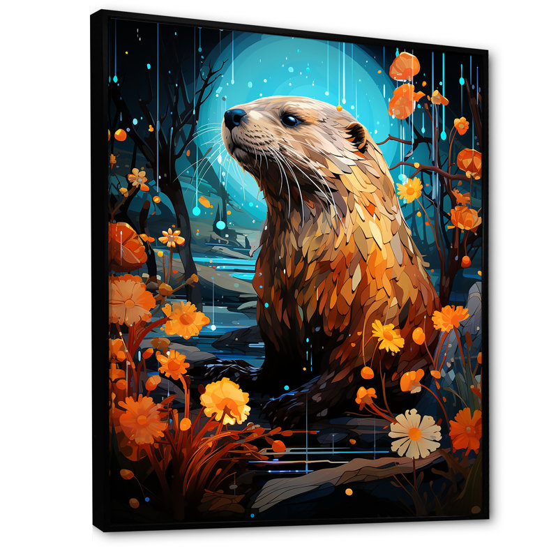«Orange Futuristic Builder» - art mural, Cadre flottant noir, H 44 po x l 34 po x P 1,5 po