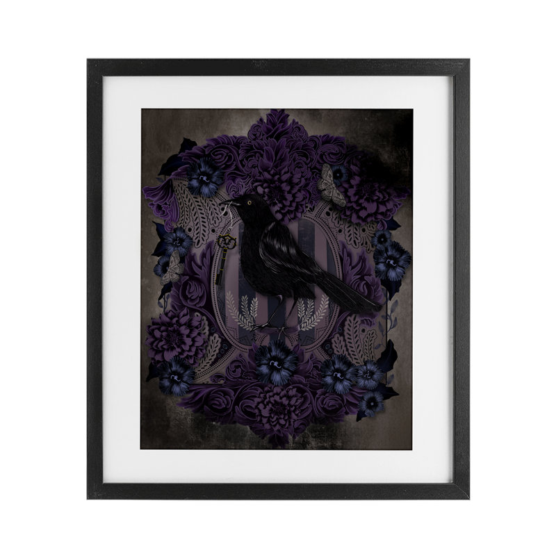 Raven with Gothic Florals, reproduction encadrée sous verre, design par Lori Mosley, H 16 po x l 13 po, Cadre noir minuit
