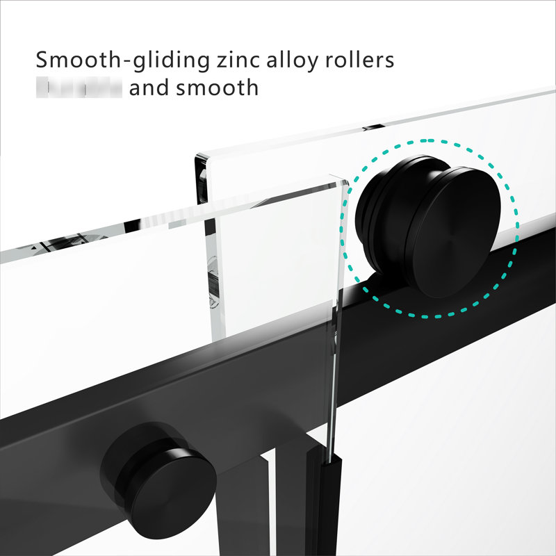 56 - 60"W X 76"H Shower Door, Tempered Glass, Matte Black Supports, Smooth Sliding Function, Water Spot Coating, Modern Bathroom Accessory Glass Enclosure, 76"H, Design, Hardware, Movement, Easy To