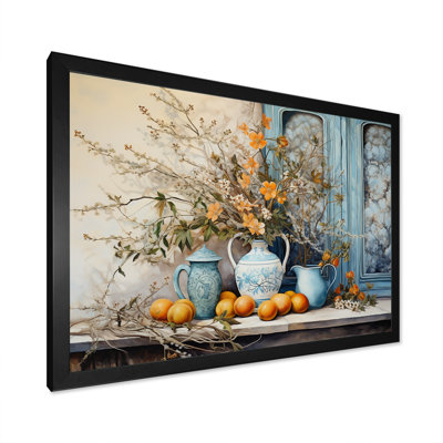 Flower Vase Oranges Country Farmhouse - Wall Art Print On Canvas