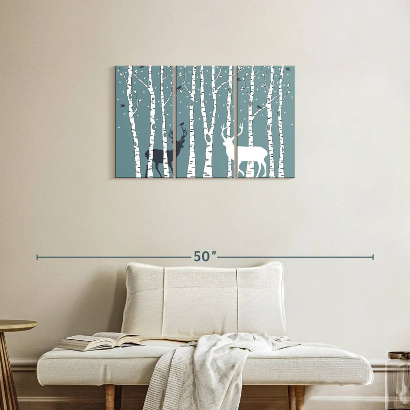 Brampt Deer In Birch Forest, 20" H x 33" W