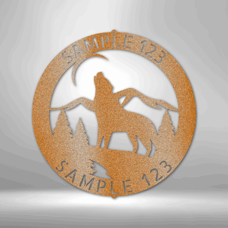 Décoration murale en acier personnalisable, monogramme de loup, H 28,75 po x l 29,5 po x P 0,5 po, Oui, Cuivre