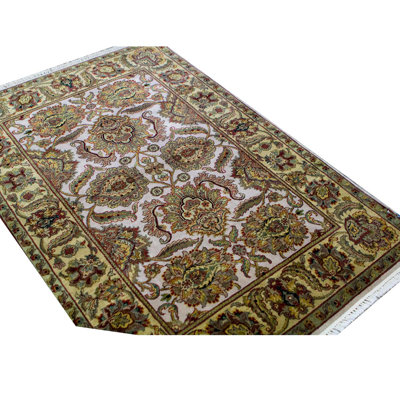 Hand-Knotted High-Quality Ivory and Gold Area Rug