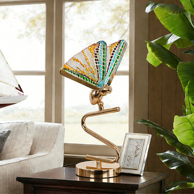 Lampe de table papillon colorée avec base en métal doré et abat-jour en acrylique, 3 modes d'éclairage couleur