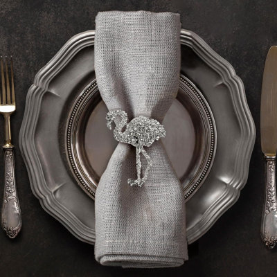 Silver Flamingo Napkin Rings Set with Rhinestones – Elegant Christmas Table Decor for Dining & Gift Giving