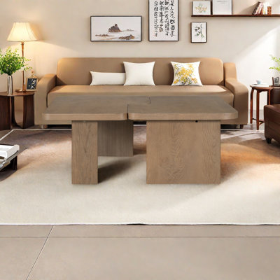 Table basse modulaire avec placage en grain de bois, conception en L, configuration réglable, assemblage facile, table d'appoint minimaliste moderne pour le salon