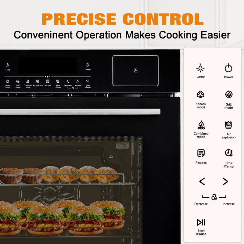 Four mural électrique encastré en acier inoxydable (lot de 2), 24 po, 3 000 W, four à convection avec 8 modes de cuisson et cavité émaillée, idéal pour une installation dans une cuisine résidentielle.