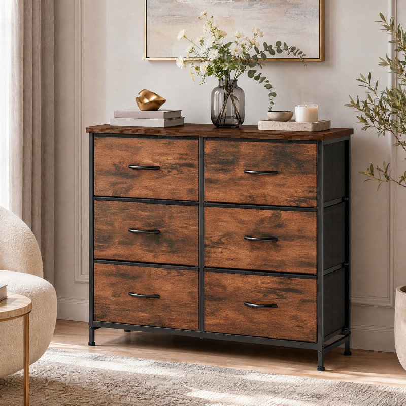 Commode à 6 tiroirs en métal, Brun rustique