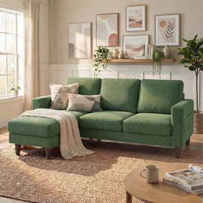 72" Convertible Sectional Sofa Couch with Reversible Ottoman, 3-Seater L-Shaped Fabric Sofa for Small Space, Living Room