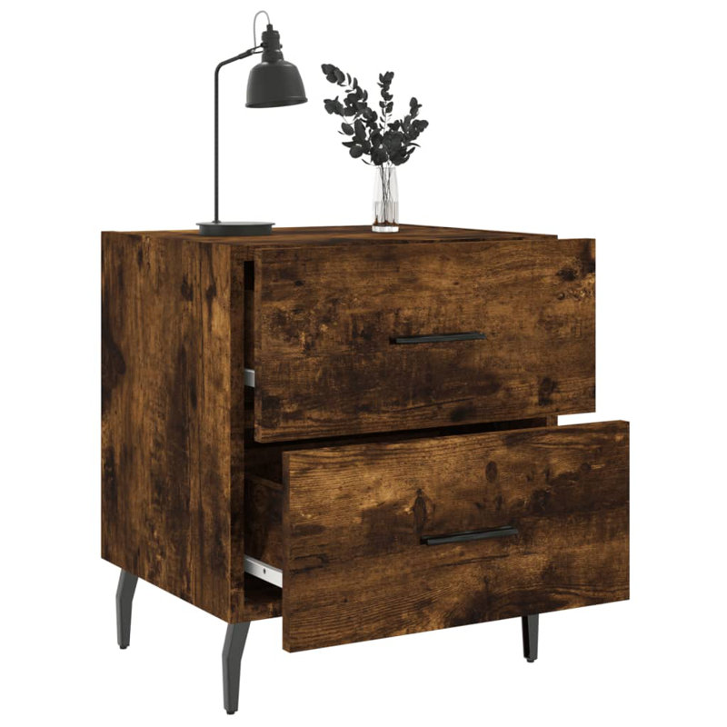 Manwi 40cm W Iron Bedside Table, Smoked Oak