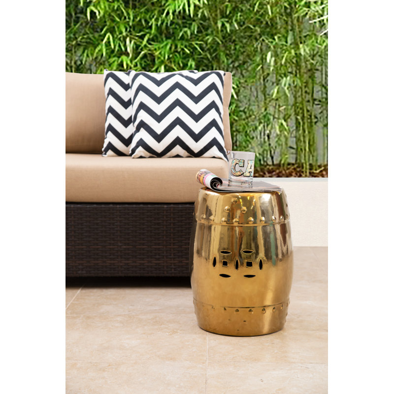 Rahima Ceramic Accent Stool, Gold