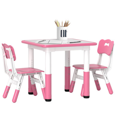 AIYAPLAY 3 Pcs Height Adjustable Kids Table and Chair Set for Playroom