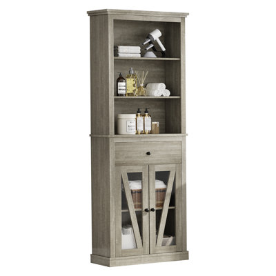 Farmhouse Tall Bathroom Storage Cabinet with Adjustable Shelves – Freestanding Linen Tower Bookcase for Bathroom, Living Room & Entryway