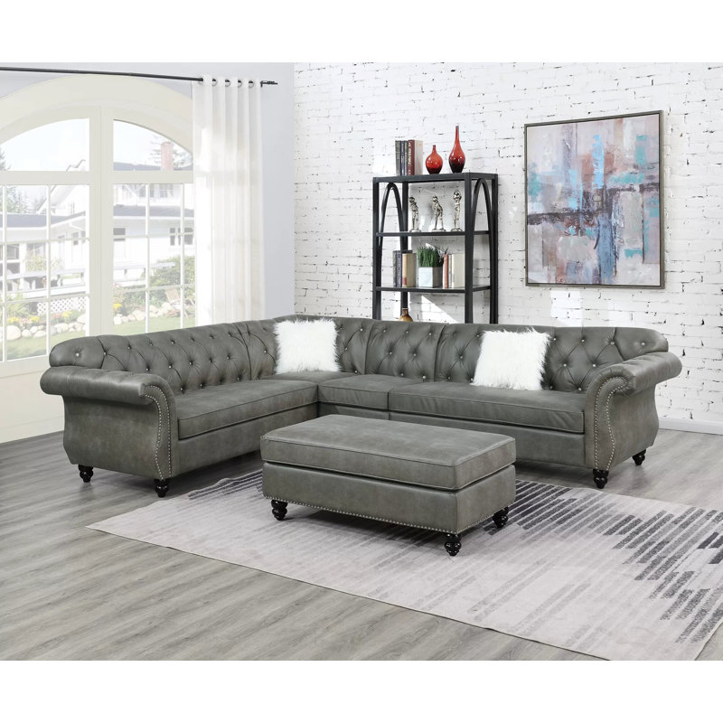 Sowa Upholstered L-Shaped Sectional, Gray 100% Polyester, Right Hand Facing