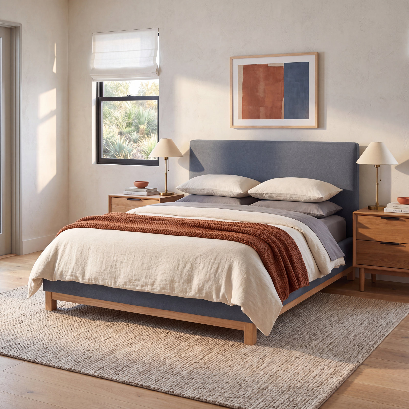 Velvet Upholstered Platform Bed, Vesper Storm