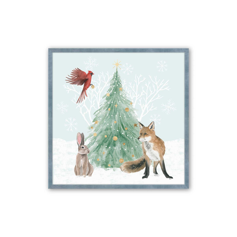 Faune hivernale avec arbre de Noël I, H 21,5 po x l 21,5 po x P 1,25 po, Cadre électrique simple ciel électrique