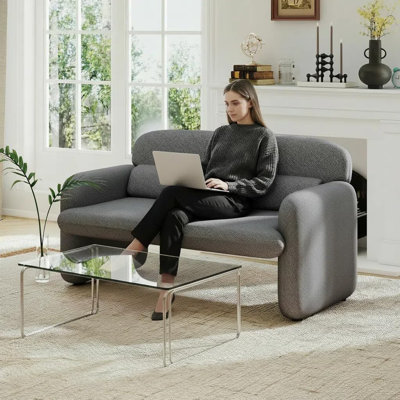  Morden Minimalist Upholstered Chenille Loveseat Sofa, Decorative Sofa for Living Room