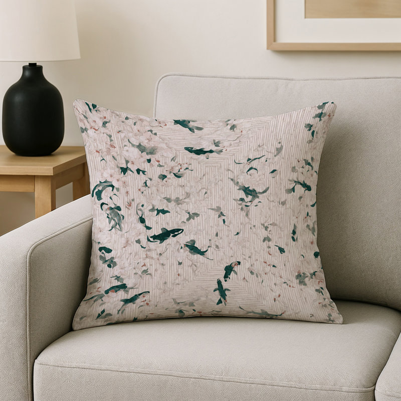 Coussin décoratif intérieur et extérieur Modern, Gris floral 6, Carré 16 po