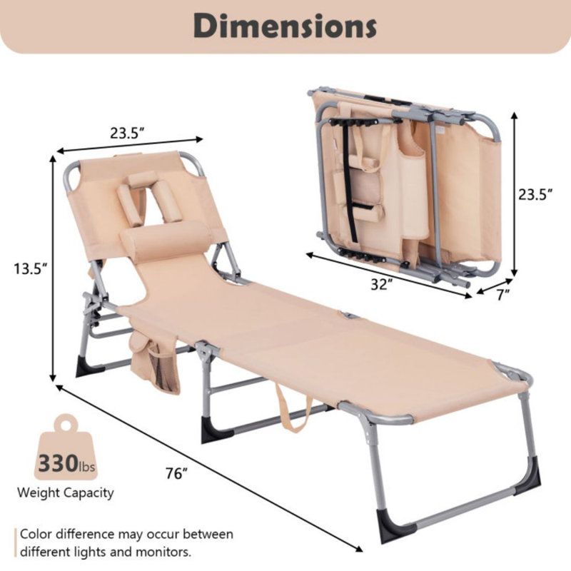 Folding Beach Lounge Chair With Pillow For Outdoor