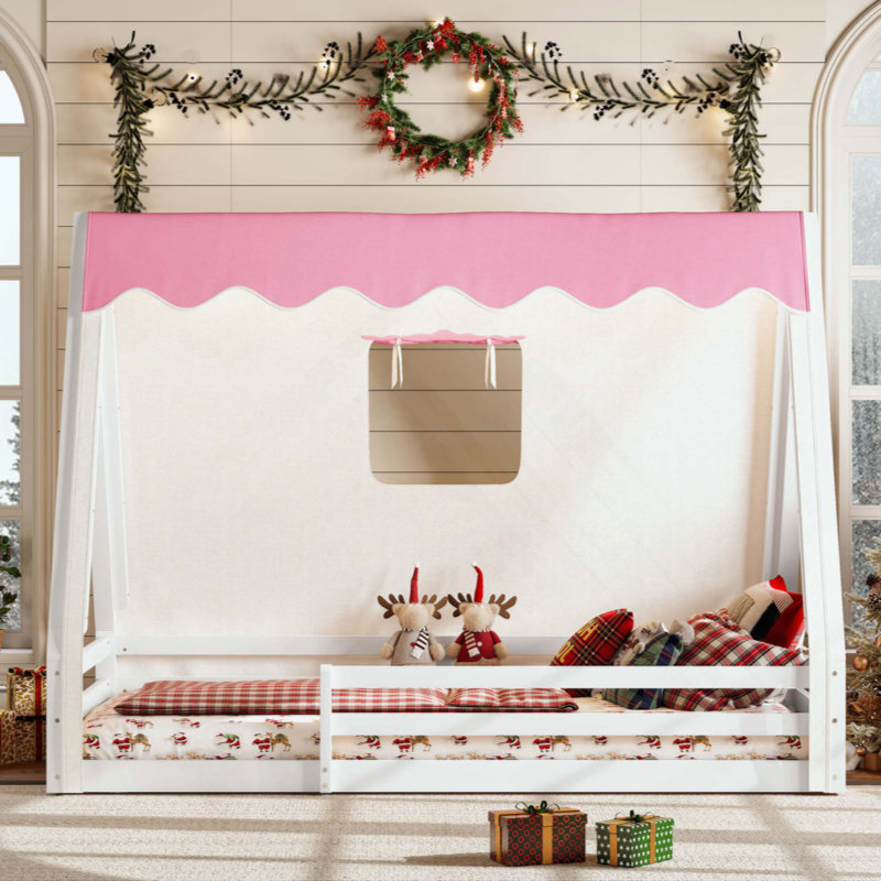 Lit de maison House, Lit simple, Blanc / Rose