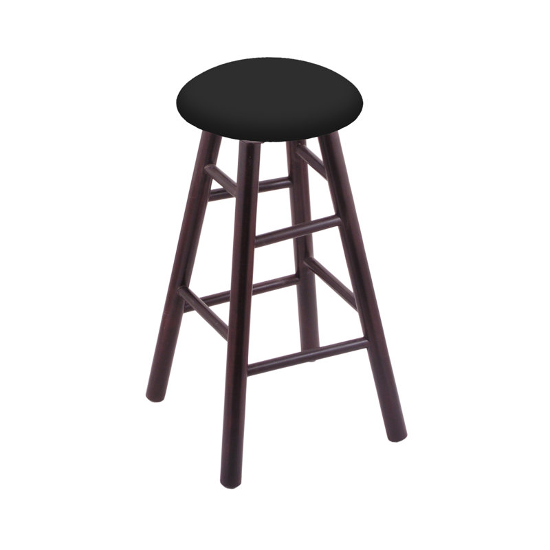 Tabouret de bar 30 po pivotante, Vinyle noir, Érable cerisier foncé