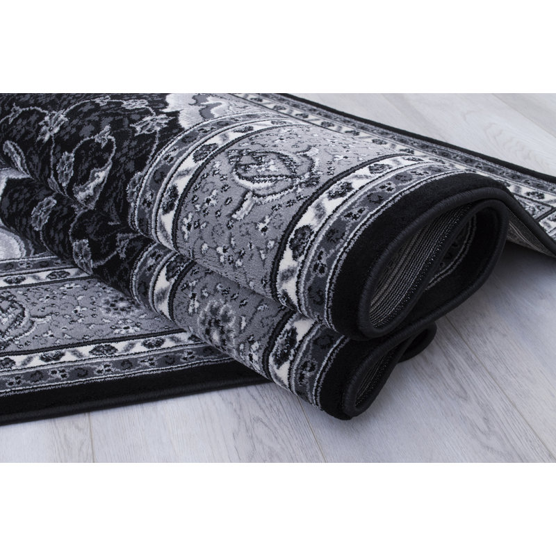 Rheon Oriental Area Rug in Black