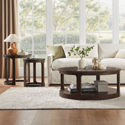 3PCS Traditional Round Wooden Coffee Table Set