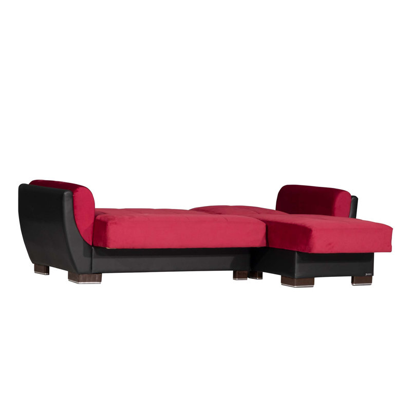 Chaise longue rembourrée convertible avec rangement, Microfibre / microsuède bourgogne