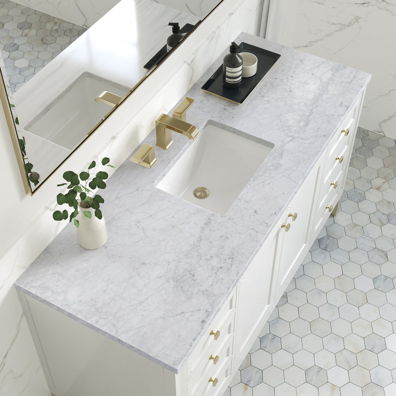 Chicago 60'' W Double Vanity, 8" Widespread, Glossy White, Carrara White