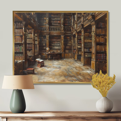 Impression d'art mural brun et beige rétro - Bibliothèque II