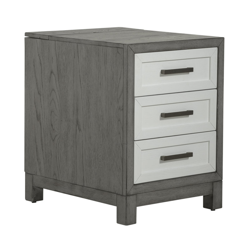 Gray and White 3-Drawer Wood and Metal Chairside Table