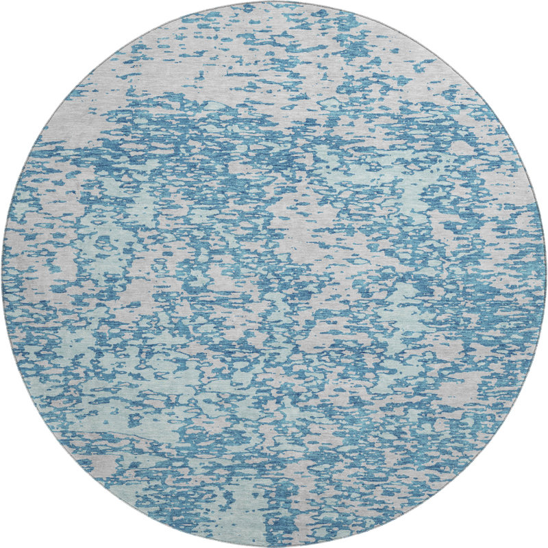 Premium Machine Washable Prisco Teal Rug, Round 8'