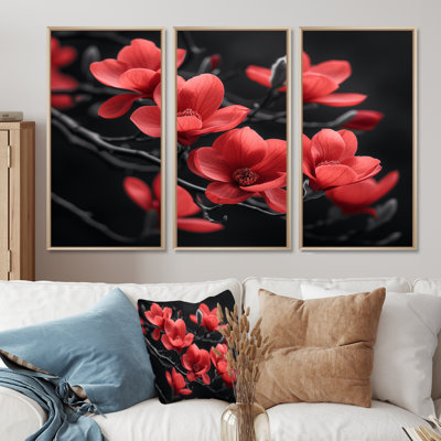 «Magnolias Photo II» - art mural rouge