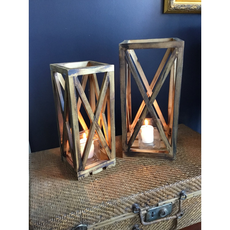 13.37'' H Wood Tabletop Lantern
