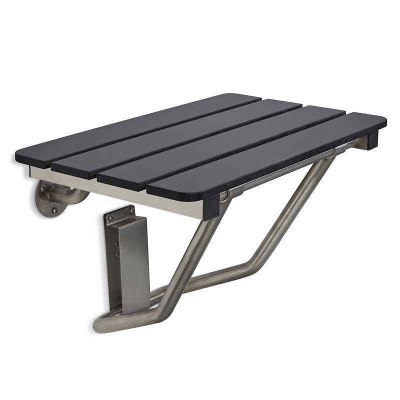 28-inch x 15-inch ADA Folding Wall Mount Bathroom Shower Seat Bench, Black Slatted Phenolic Seat