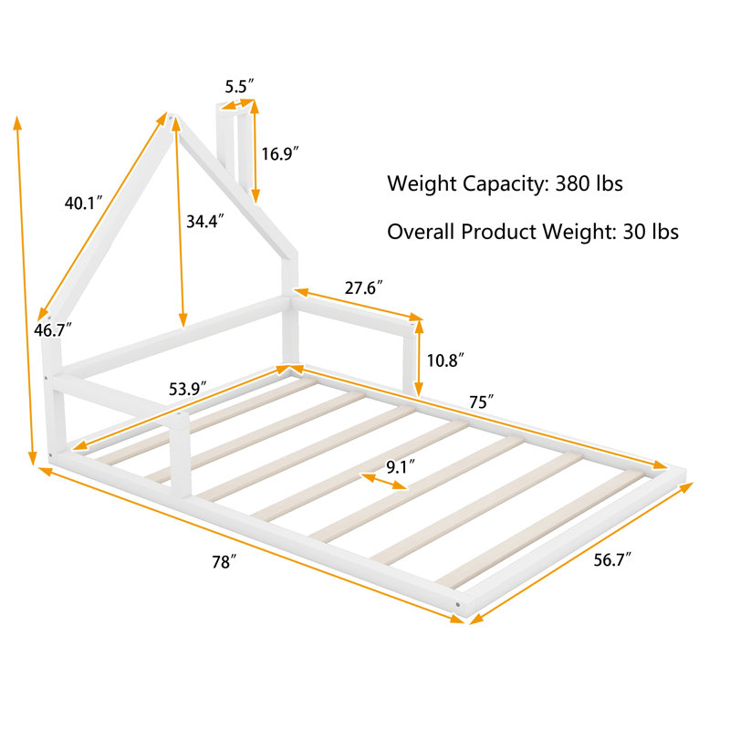Lit plateforme Wood, Double, Blanc