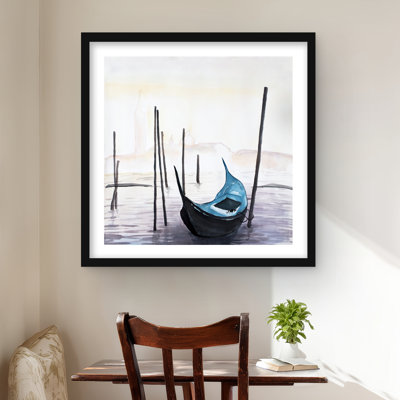 «Gondola in Venice - Boat Landscape», reproduction d'art encadrée