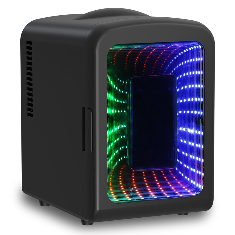 Réfrigérateur Chic 4L avec lumière de jeu - glacière portative 6 canettes pour la chambre à coucher, la voiture, le bureau et le dortoir, parfaite pour les cosmétiques et les collations, noir