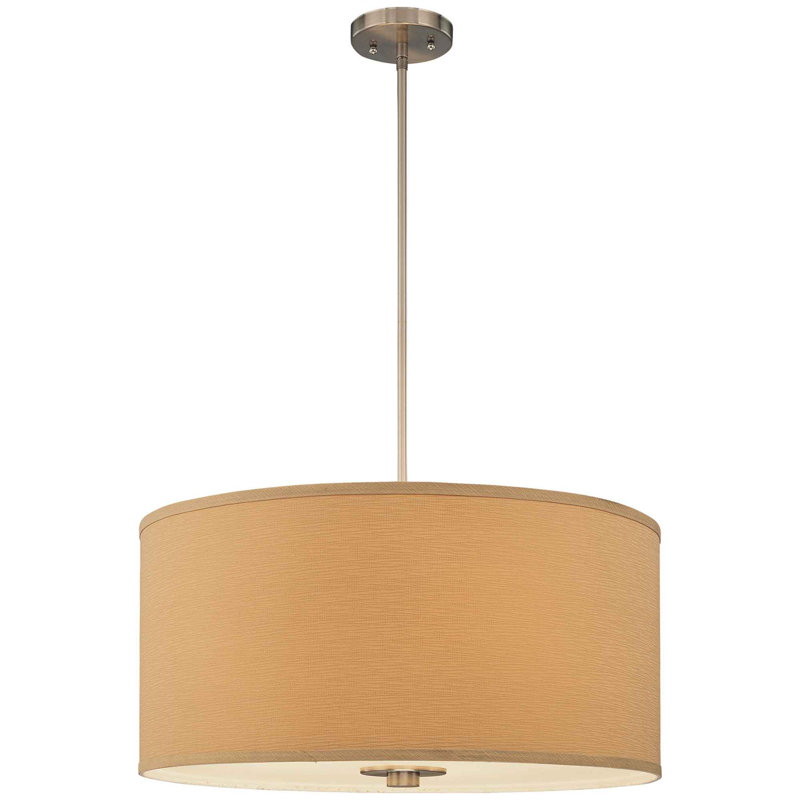 Calare 5-Light Indoor Brushed Nickel Convertible Pendant (Semi-Flush) with Beige Handcrafted Linen Drum Shade