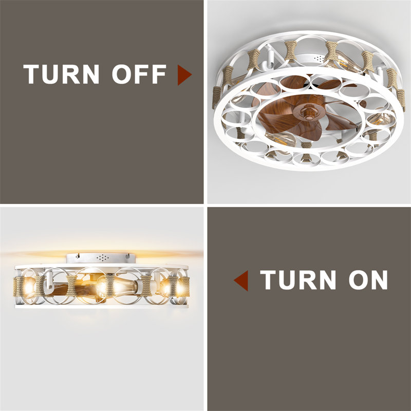 White Iron Caged Ceiling Fan with Remote and LED Lights