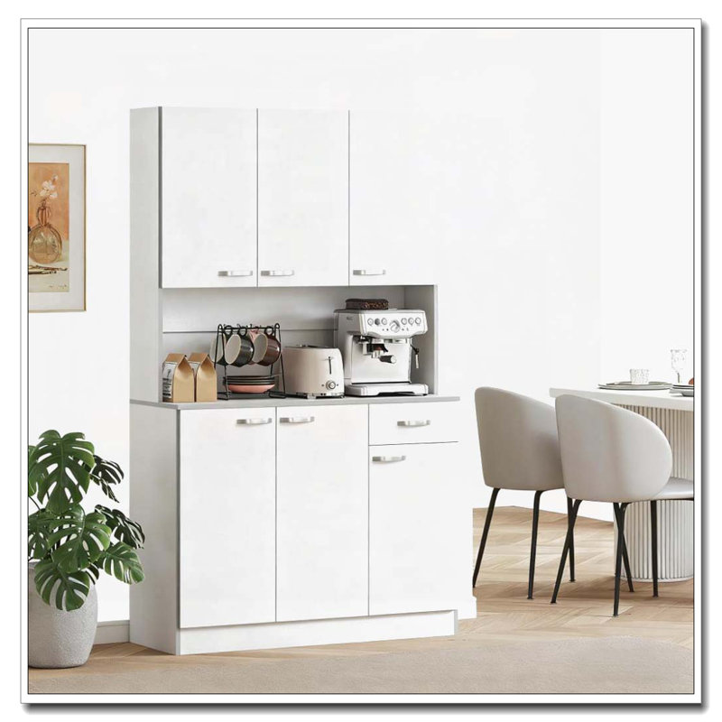 Armoire de cuisine 71 po, armoire de rangement haute avec support pour micro-ondes, huche de cuisine moderne avec comptoir, 6 portes, tiroir de rangement, 3 tablettes réglables Kitchen Pantry