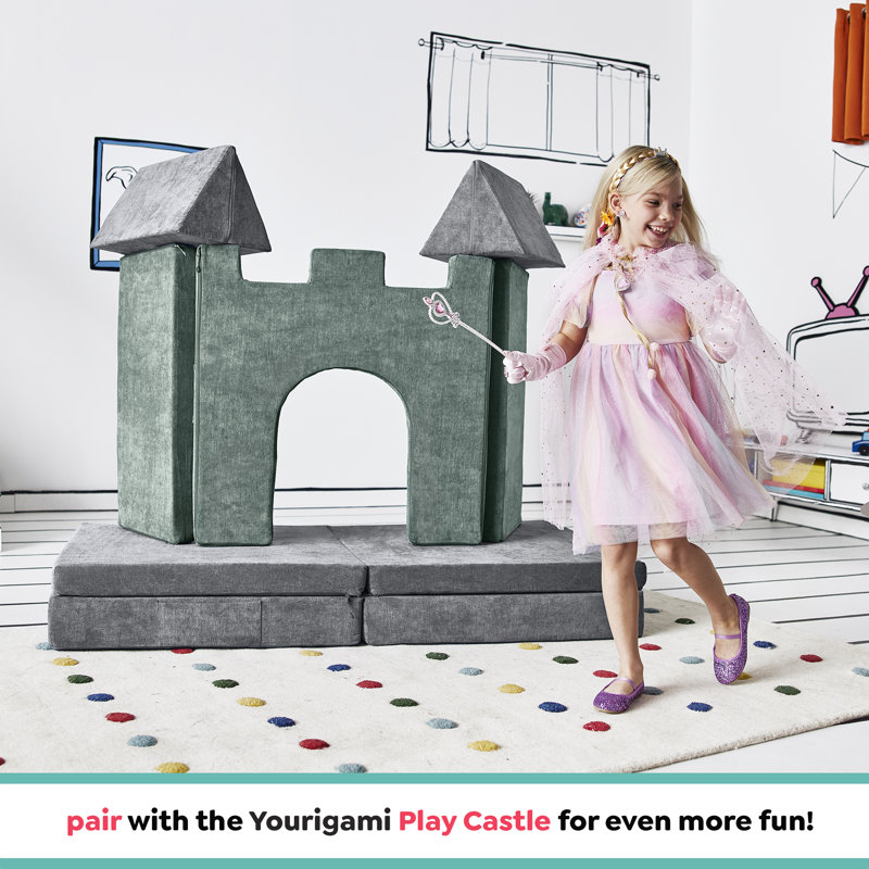 Yourigami Kids and Toddler Play Couch, Convertible Folding Sofa, Durable Foam Modular Design, Gray