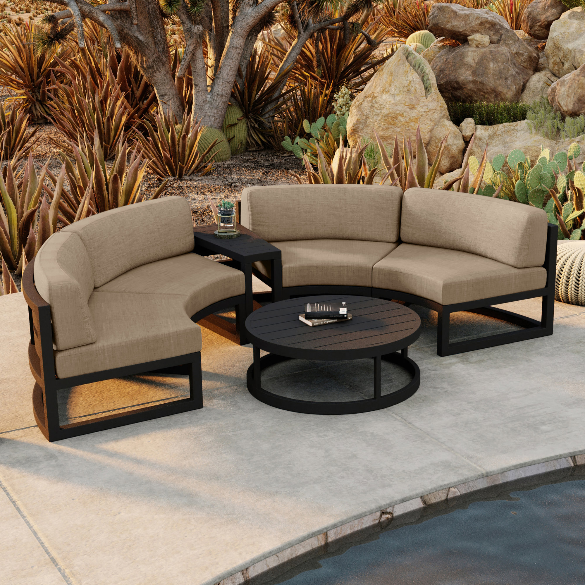 Bergeron 4 - Person Patio Conversation Set with Cushions, Canvas Heather Beige Sunbrella® Canvas, Black
