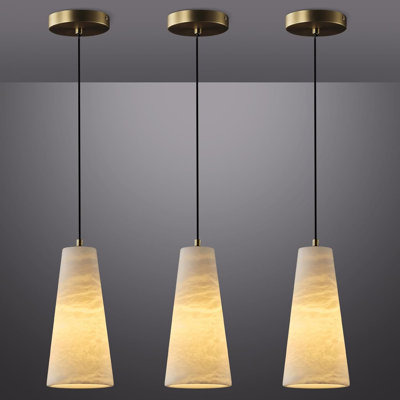 Rennata Height Adjustable Luxurious Alabaster Conical Pendant Lights(Set of 3)