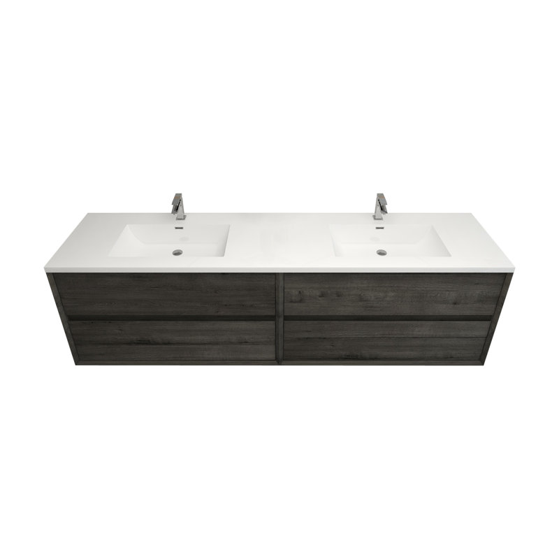 Ensemble de meuble-lavabo mural 84 po, Chêne fumé