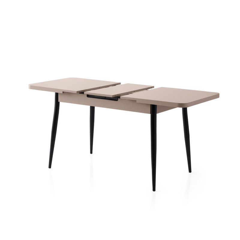 Table de salle à manger moderne extensible, moka clair, 47,2 po x 29,5 po x 29,5 po (largeur étendue: 59,1 po) | Panneau de particules 100% enduit de mélamine avec pieds en fer | Élégant et durable, parfait pour les réunions de famille